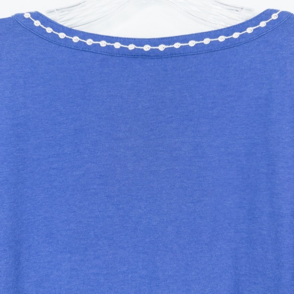 J Jill‎ Embroidered 3/4 Sleeve Tunic Top Petite Large Blue Boho Coastal Beach - Picture 12 of 16